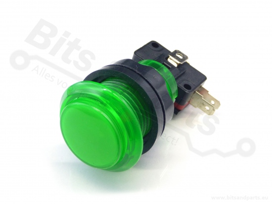 Drukknop Arcade/Joystick transparant groen met verlichting 24,2mm