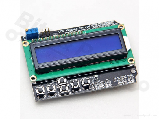 Display LCD Shield 16x2 wit/blauw met keypad/menuknoppen