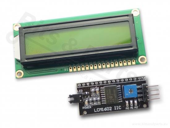 Display LCD HD44780 - 16x2 zwart op geel-groen met I2C interface