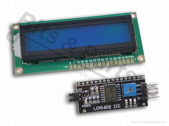 Display LCD HD44780 - 16x2 wit op blauw met I2C interface