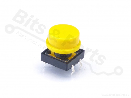Microswitch drukknop (maakcontact) 12x12mm met cap geel