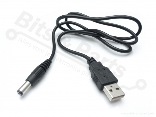 USB Voedingskabeltje USB naar 5,5x2,1 jack plug (5VDC output)