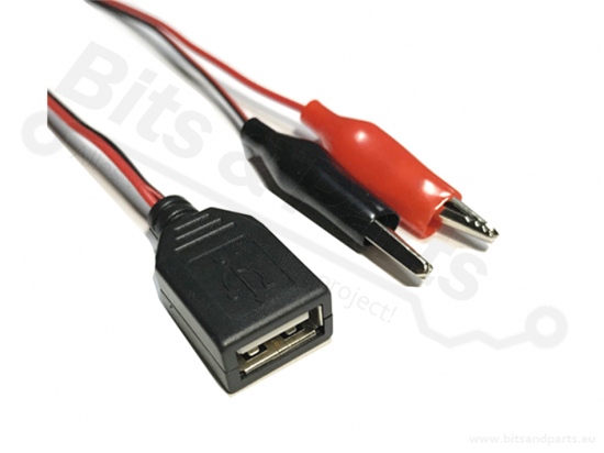 USB Kabeltje USB female naar alligator clips rood/zwart