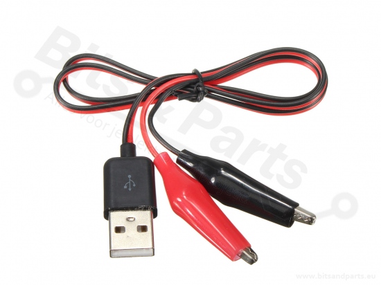 USB Kabeltje USB male naar alligator clips rood/zwart