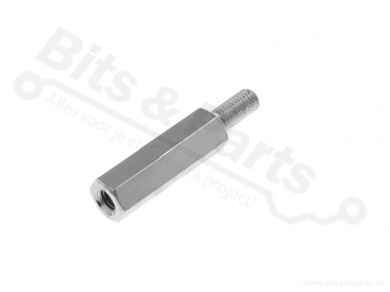 Afstandsbus/Spacer/Standoff M3/M3 messing/nikkel met draadeind 15mm