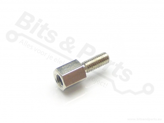 Afstandsbus/Spacer/Standoff M3/M3 messing/nikkel met draadeind  6mm