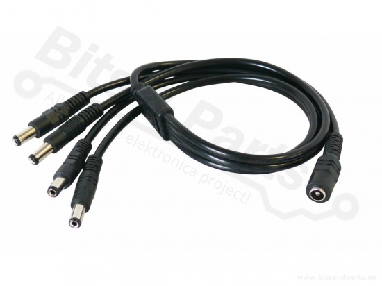 Voedingssplitter kabel 1 naar 4 - 5,5mm/2,1mm DC stekker - 0,5m