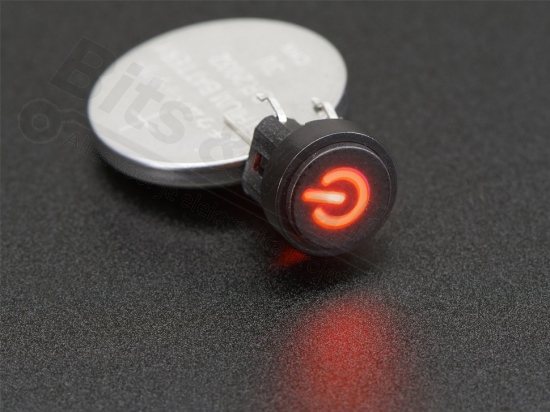Microswitch drukknop (maakcontact) met verlicht 'power'-symbool rood