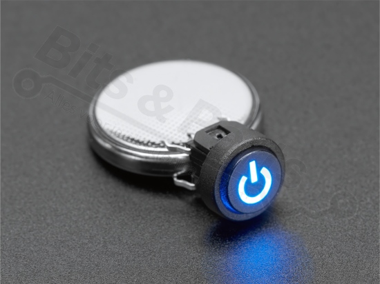 Microswitch drukknop (maakcontact) met verlicht 'power'-symbool blauw